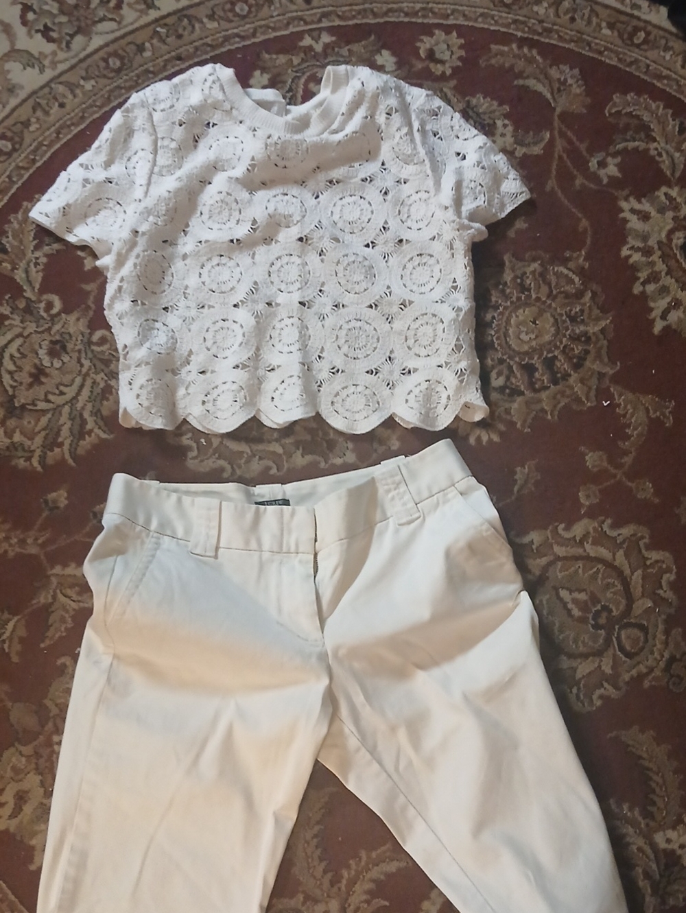 Abercrombie & Fitch Cream  Lace Crop Top with White Trousers